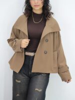 کراپ ترنچ کت یقه ایستاده - Image 3