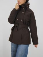 بارانی یقه ایستاده کتان ایستاده