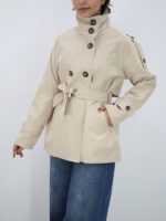 بارانی یقه ایستاده کتان ایستاده - Image 3