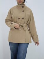 بارانی یقه ایستاده کتان ایستاده - Image 4