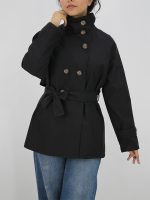 بارانی یقه ایستاده کتان | استایلو - Image 5